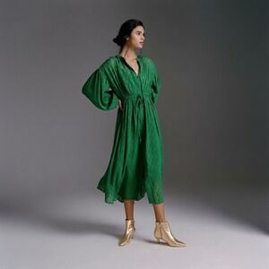 Anthropologie Allene Shimmer Maxi Dress Green Metallic Gold Size Medium